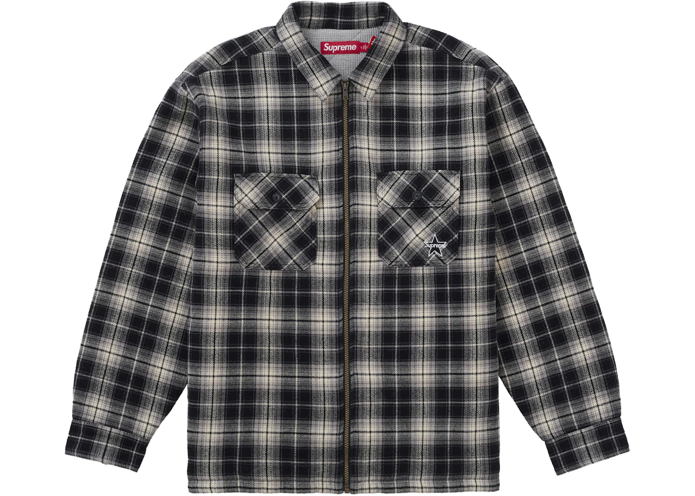 Supreme Thermal Lined Zip Up Flannel Shirt Black -1