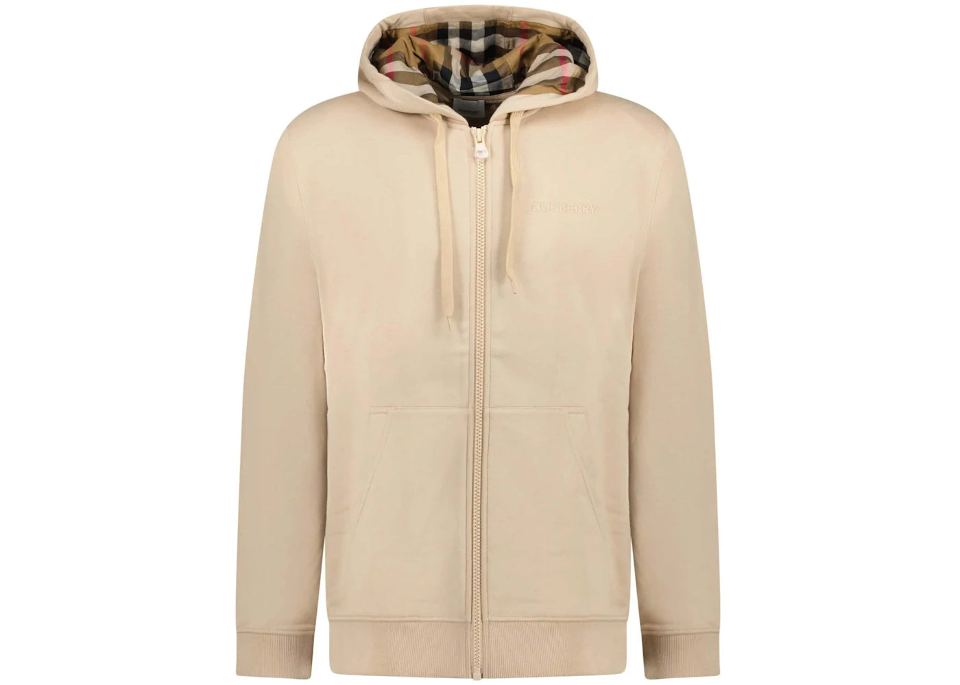 Burberry Hove Check Embroidery Logo Zip Hoodie Soft Fawn -1