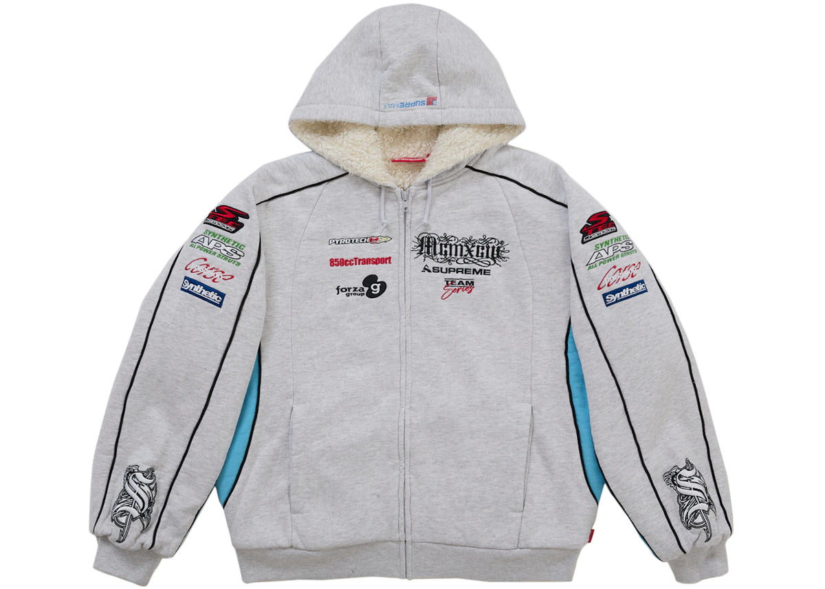 Supreme Racing Lined Zip Up Hooded Sweatshirt Heather Grey -1