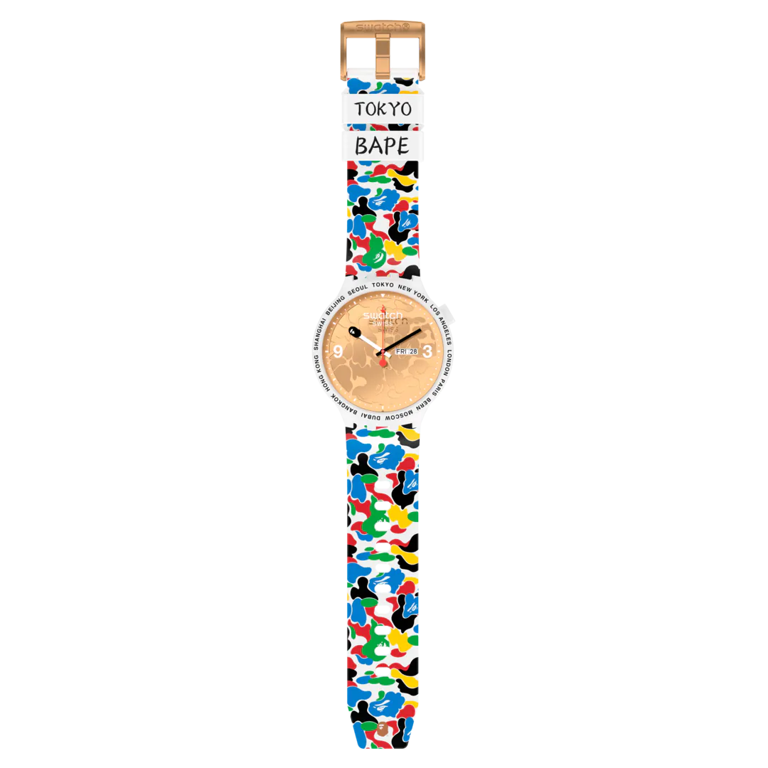 Swatch x Bape White Camo (Gold) whole view