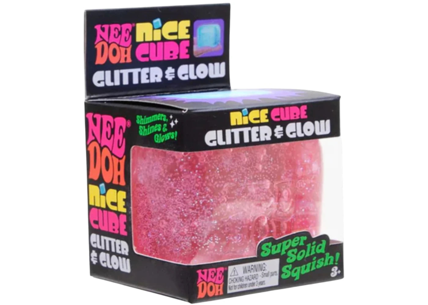 NeeDoh Nice Cube Glitter and Glow Squishy Fidget Toy Pink -1
