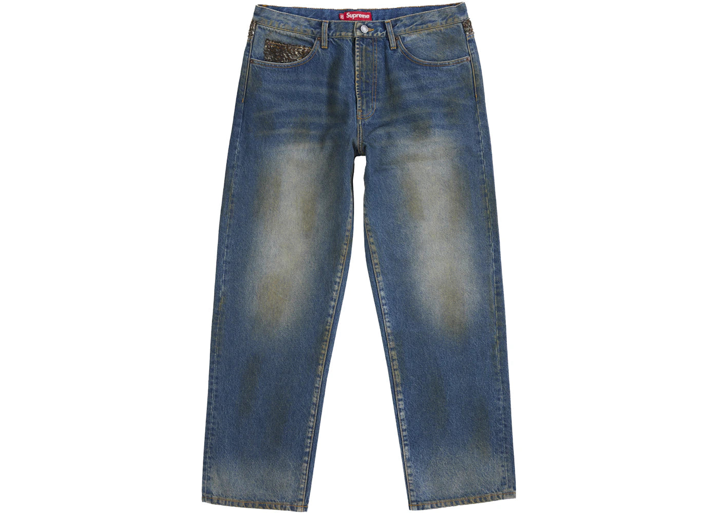 Supreme Leopard Faux Fur Loose Fit Jean Washed Indigo -1