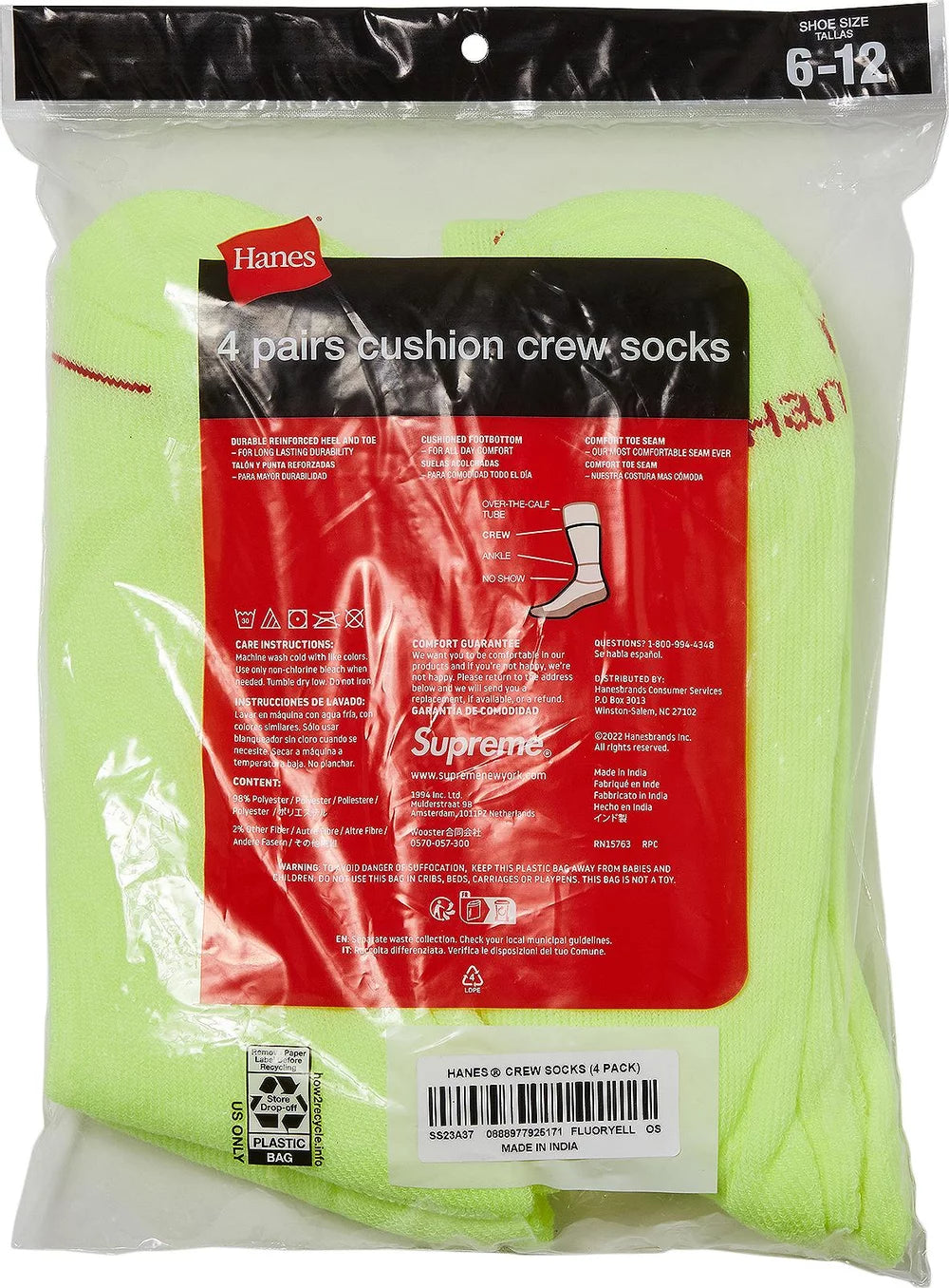 Supreme hanes crew socks sale