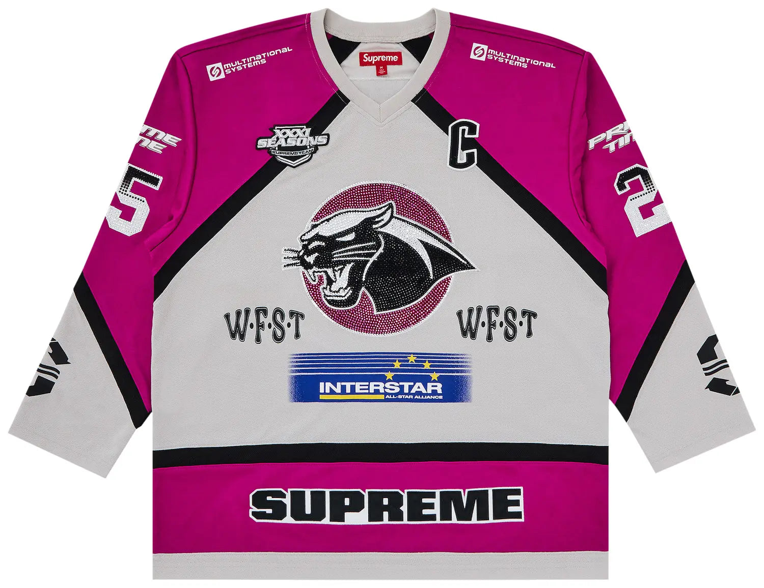 Supreme Rhinestone Hockey Jersey Light Grey