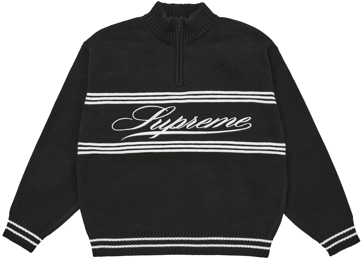 Supreme Script Stripe Half Zip Sweater Black