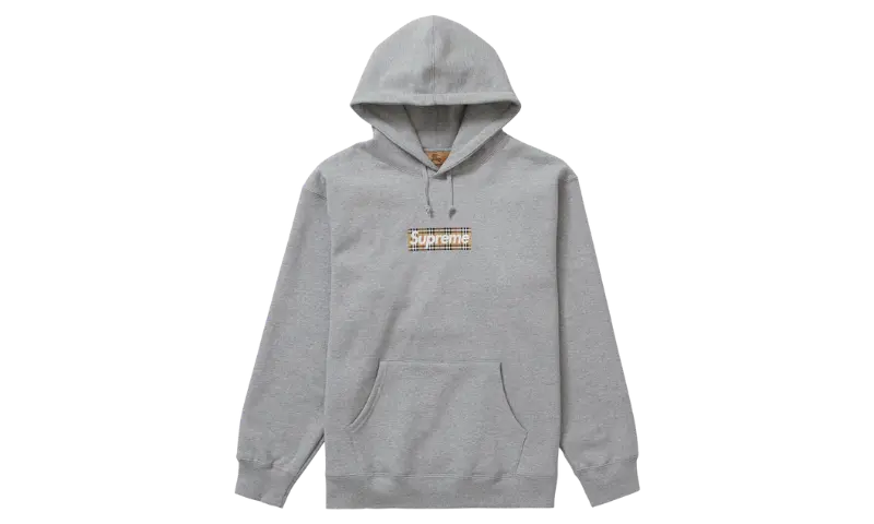 Supreme Burberry Box Logo Hooded Sweatshirt Heather Grey - MTHOR SHOP