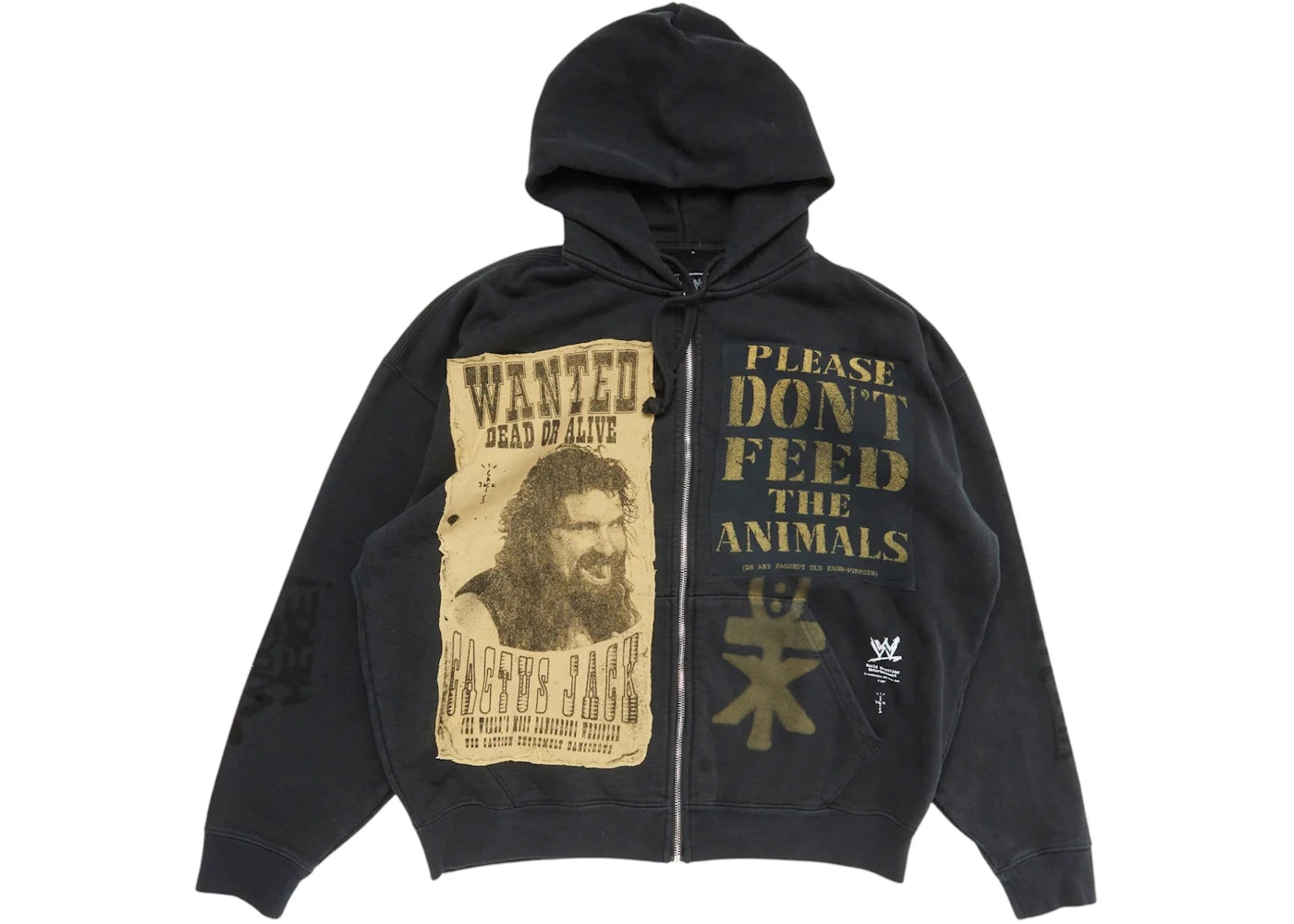 Travis Scott x WWE Double Cactus Jack Mick Foley Zip Hoodie Black