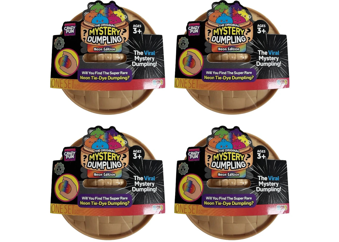 Squishy Bun The Original Mystery Dumpling : Neon Tie Dye Edition Blind Box 4x Lot -1