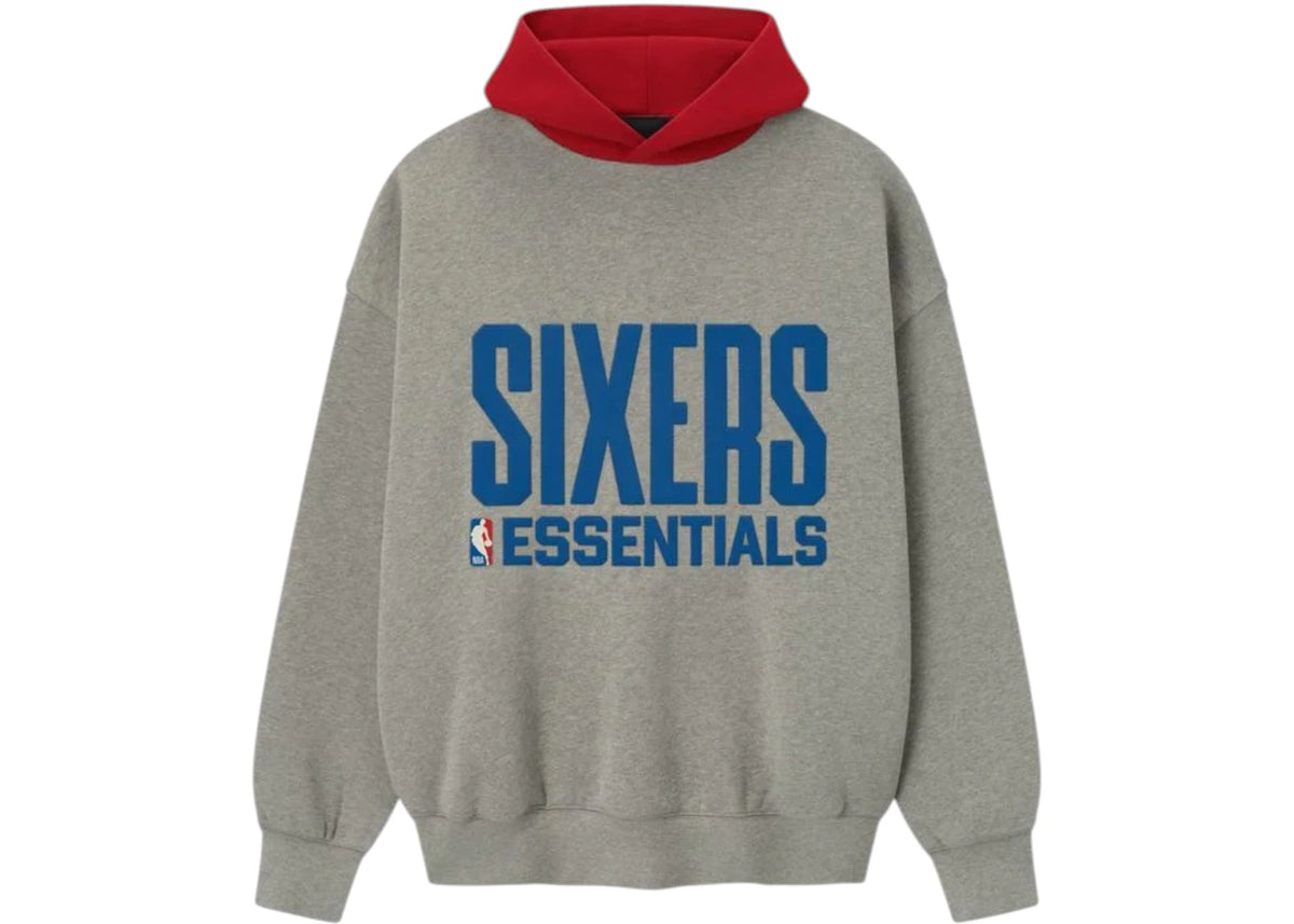 Fear of God Essentials Sixers Sport Hoodie Concrete Heather/Red -1