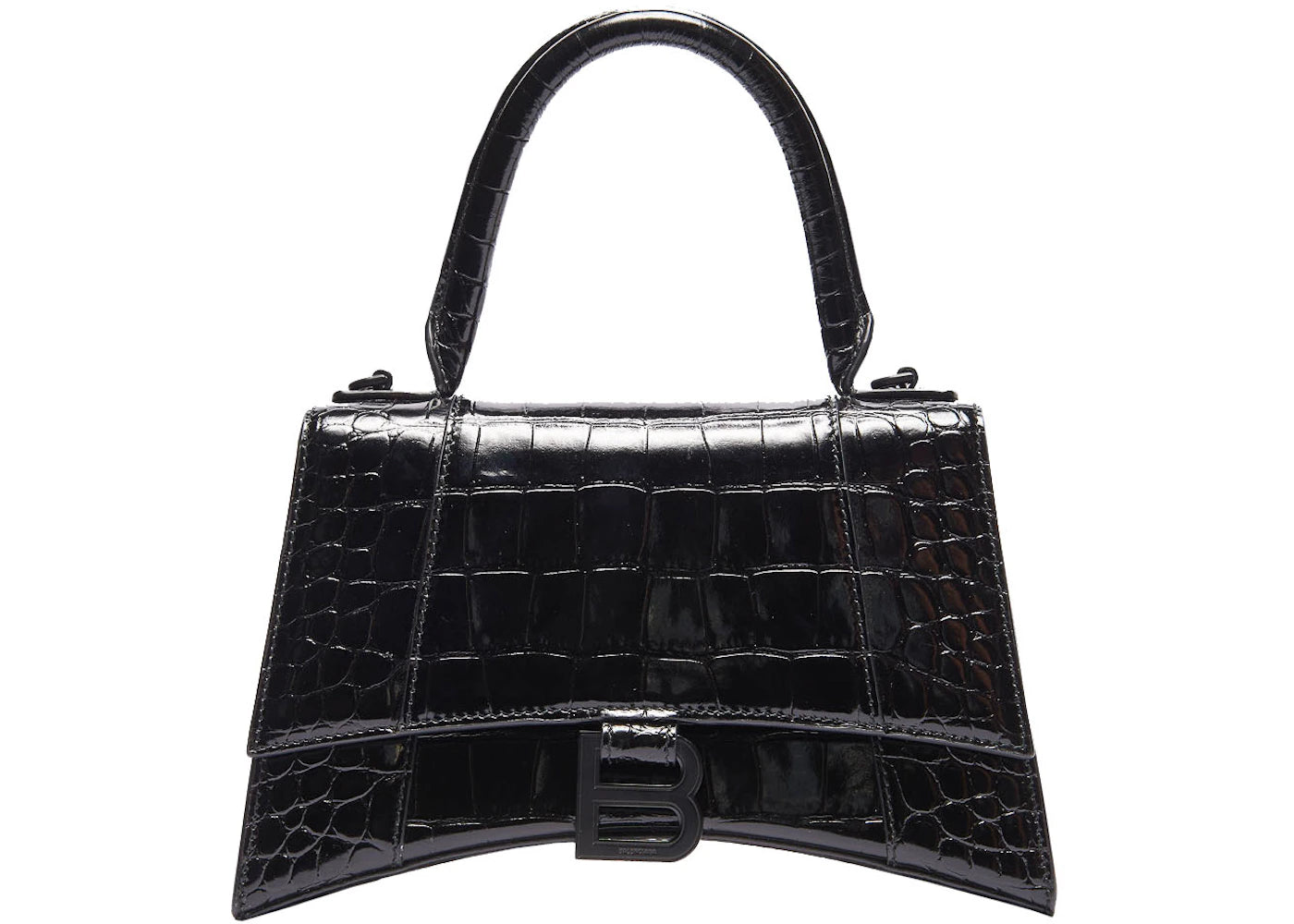 Balenciaga Hourglass Top Handle Crocodile Embossed XS Black -1