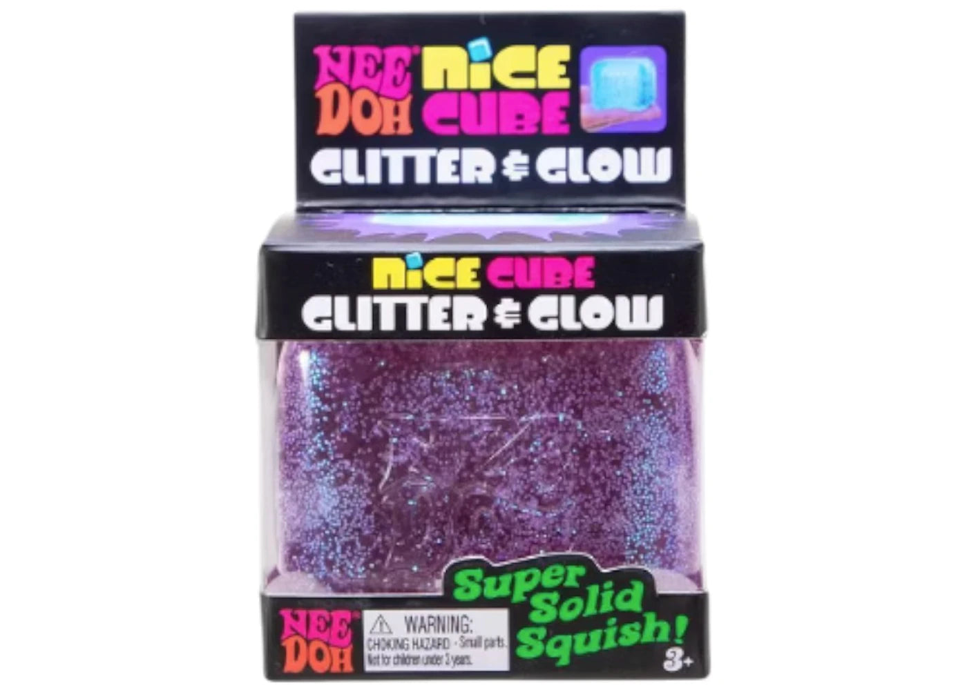 NeeDoh Nice Cube Glitter and Glow Squishy Fidget Toy Purple -1
