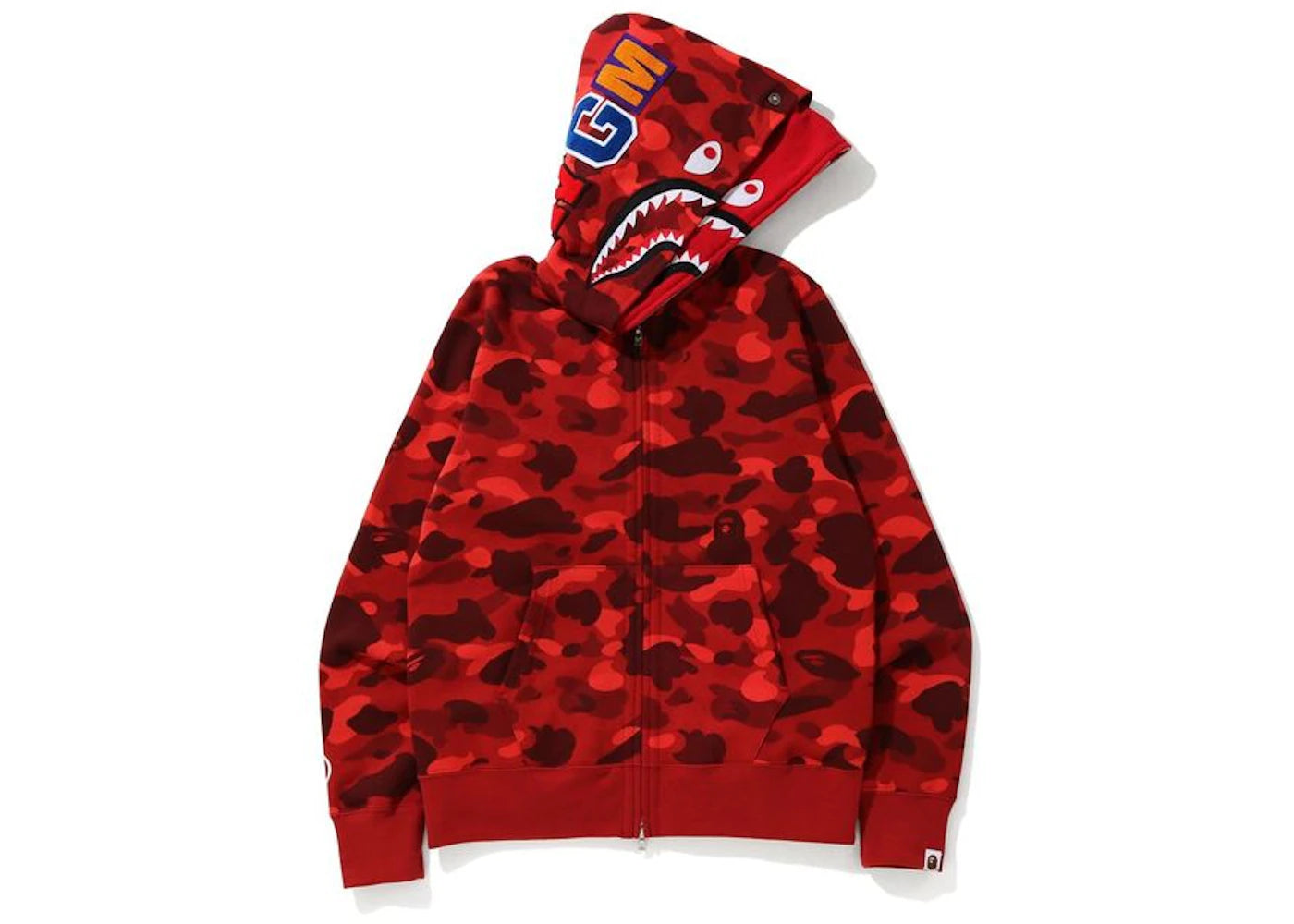 BAPE Color Camo Shark Wide Full Zip Double Hoodie Red -1