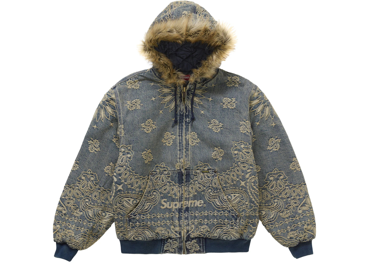 Supreme Bandana Jacquard Denim Hooded Work Jacket Blue -1