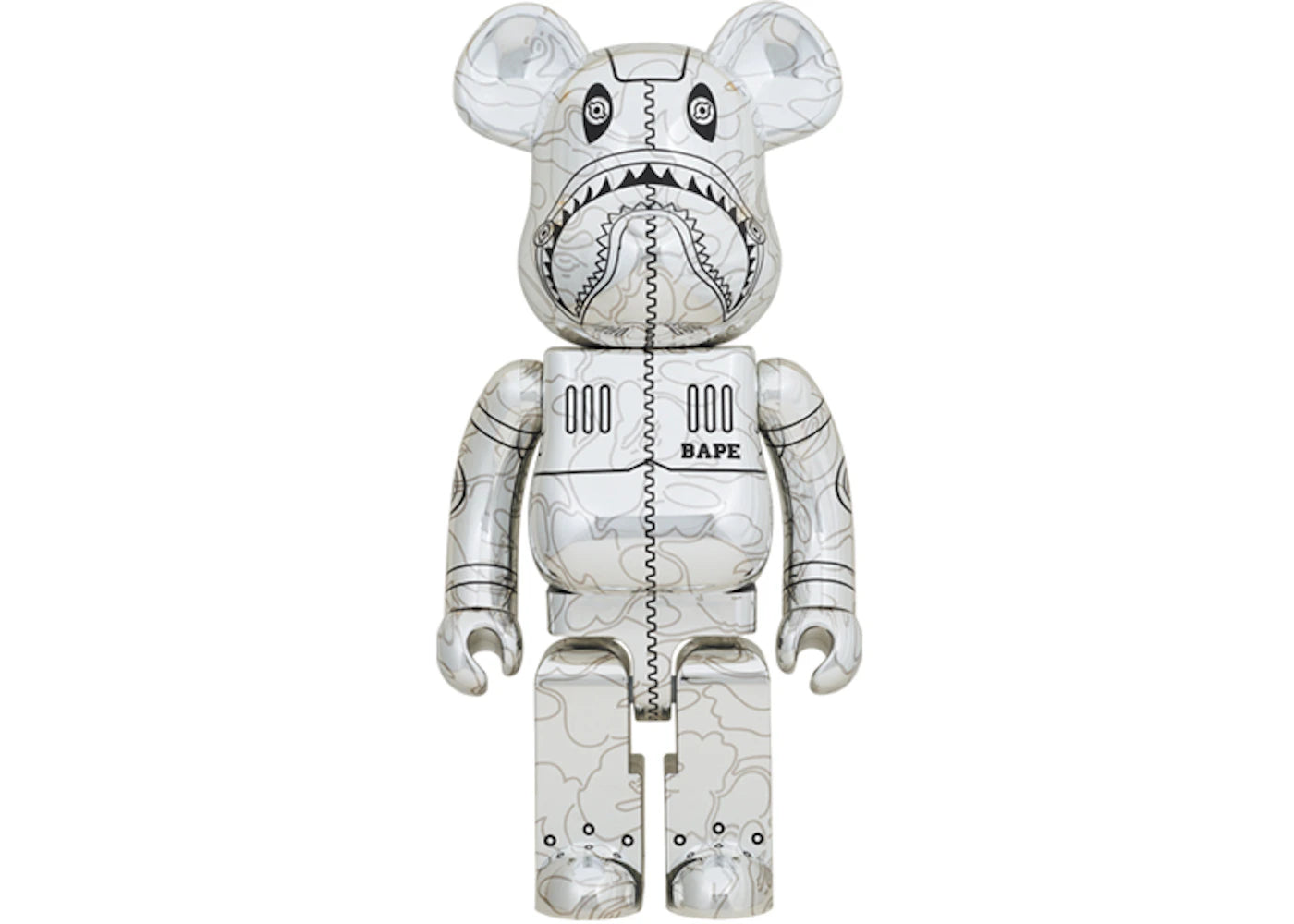 Bearbrick x BAPE x Hajime Sorayama Camo Shark 1000% Silver -1