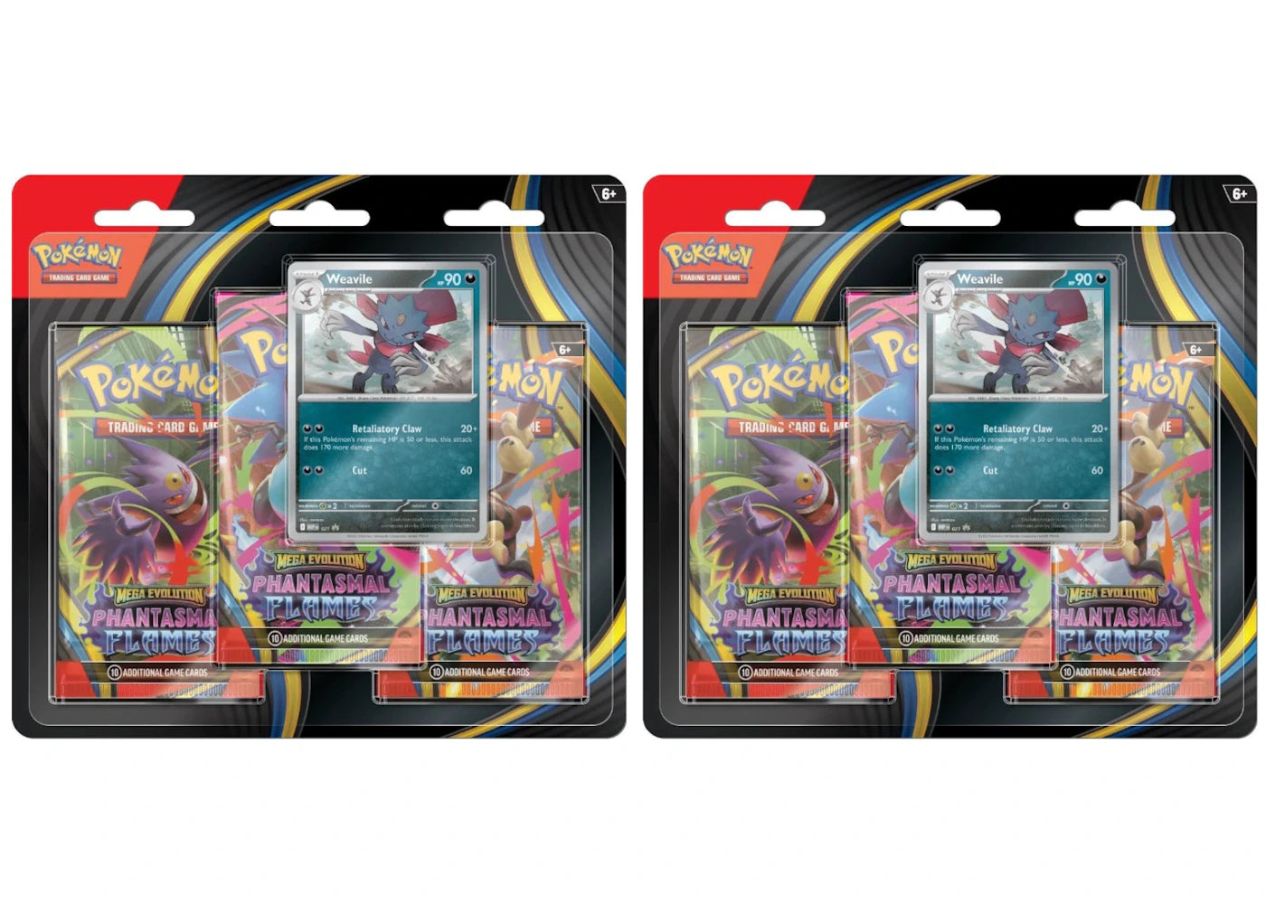 2025 Pokémon Mega Evolution Phantasmal Flames Weavile 3Pk Booster Blister 2x Lot -1