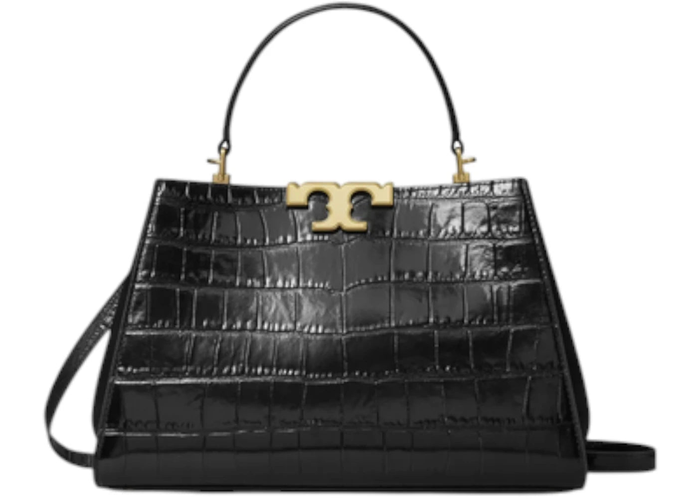 Tory Burch Eleanor Croc Embossed Satchel Bag Black -1