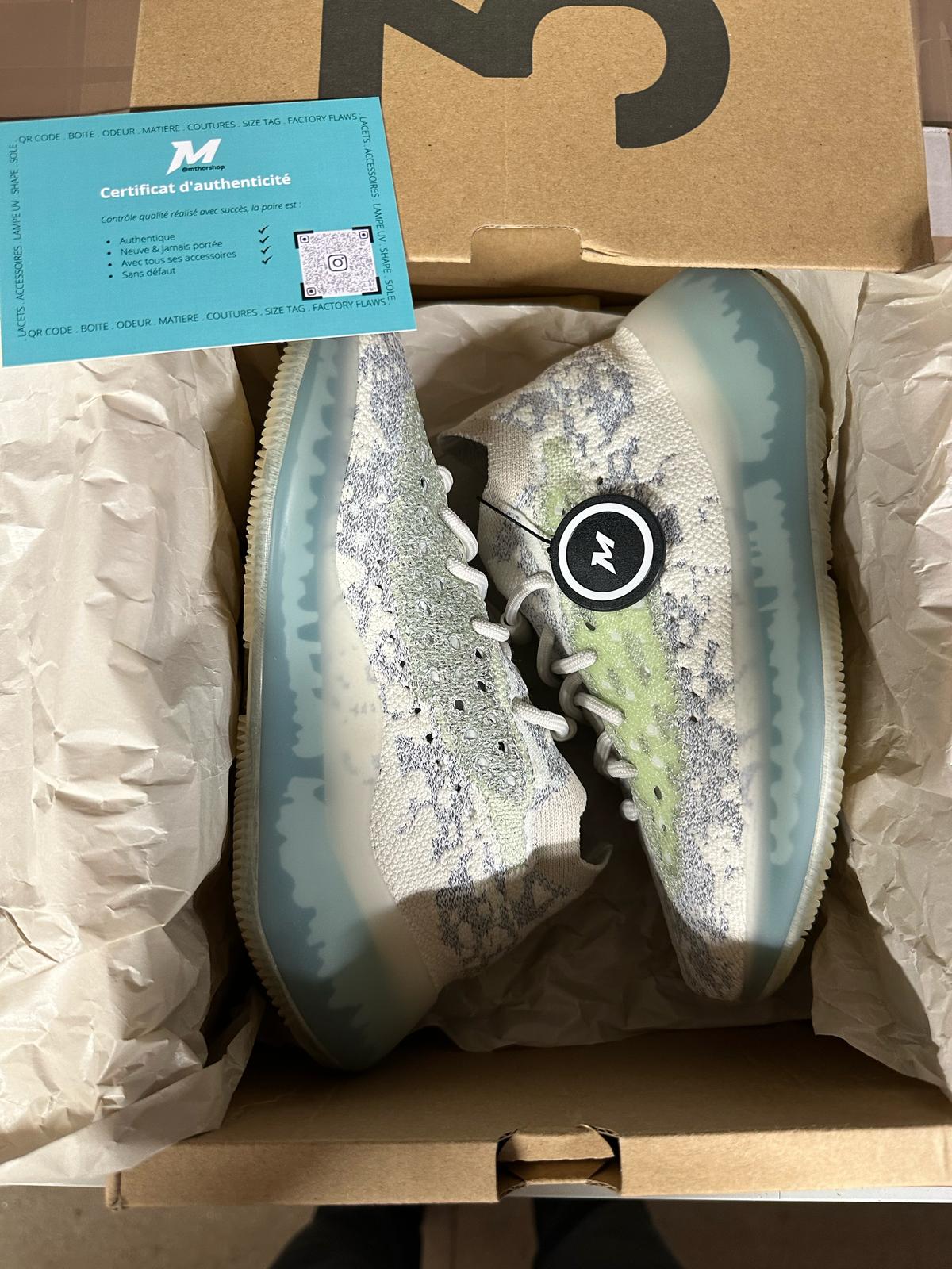 Yeezy Boost 380 Alien Blue wave box and accessories