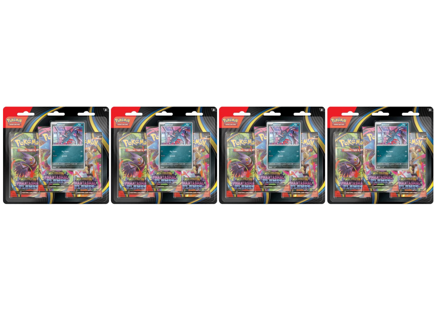 2025 Pokémon Mega Evolution Phantasmal Flames Sneasel 3Pk Booster Blister 4x Lot -1