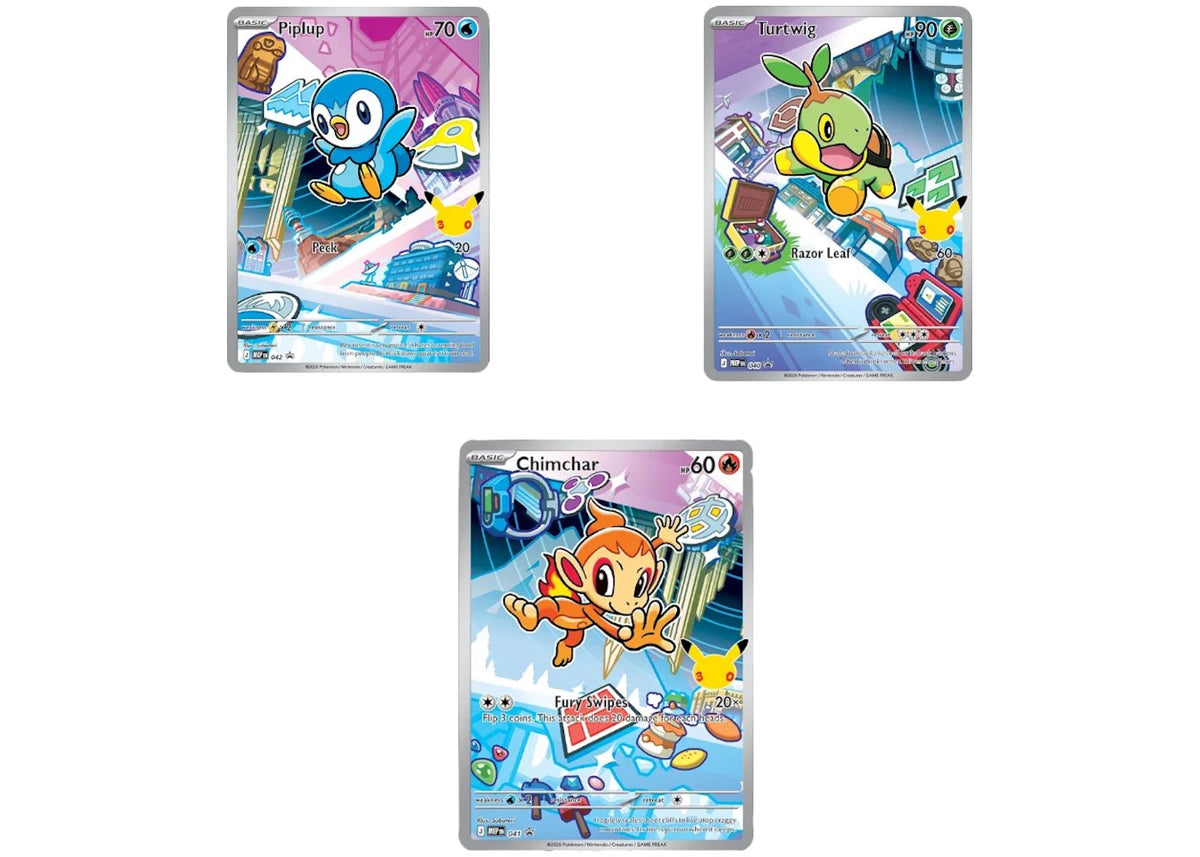 2026 Pokémon Mega Evolution First Partner Illustration Collection Series 1 Generation 4 First Partner Collection Set of 3 (Turtwig/ Chimchar/ Piplup) Ungraded -1