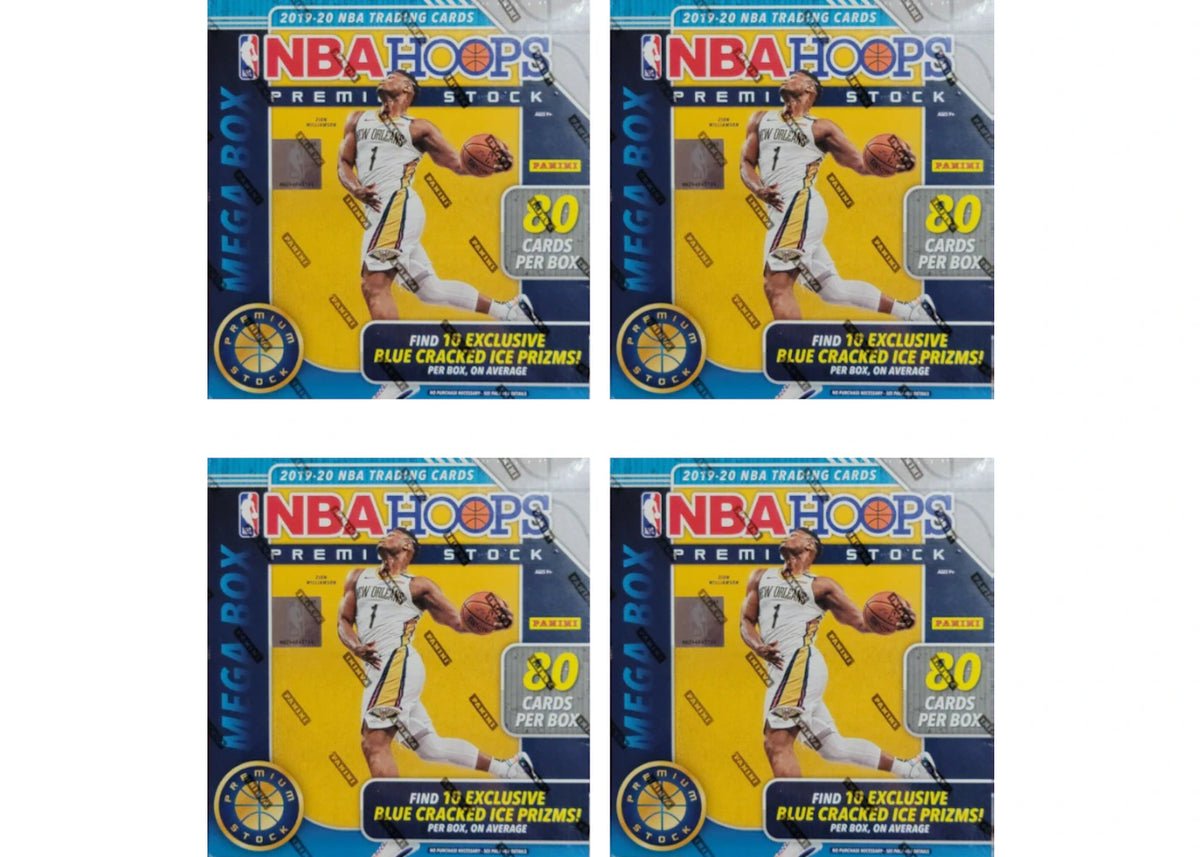 2019-20 Panini NBA Hoops Premium Stock Basketball 80 Ct. Mega Box (Blue Cracked Ice) 4x Lot -1