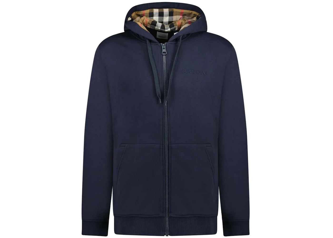 Burberry Hove Check Embroidery Logo Zip Hoodie Navy -1