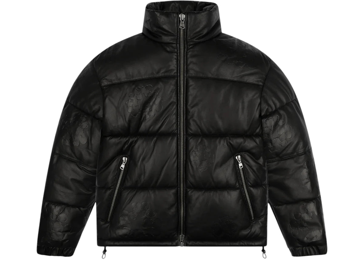 Denim Tears Leather Embossed Wreath Puffer Jacket Black -1