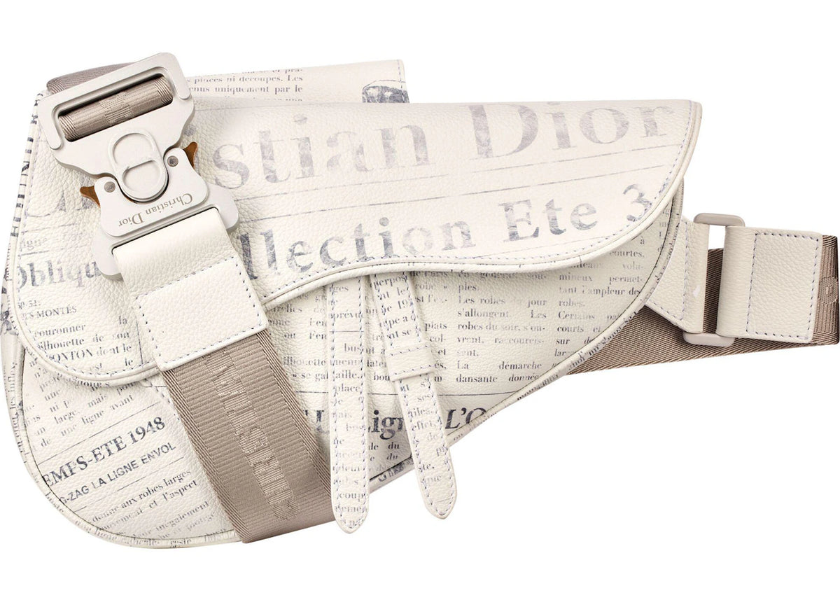 Dior x Daniel Arsham Saddle Bag Newspaper Print Calfskin White -1