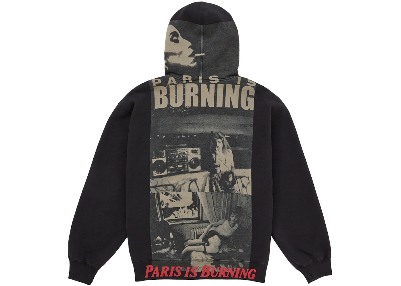 Supreme Paris Is Burning Zip Up Hooded Sweatshirt Black -1