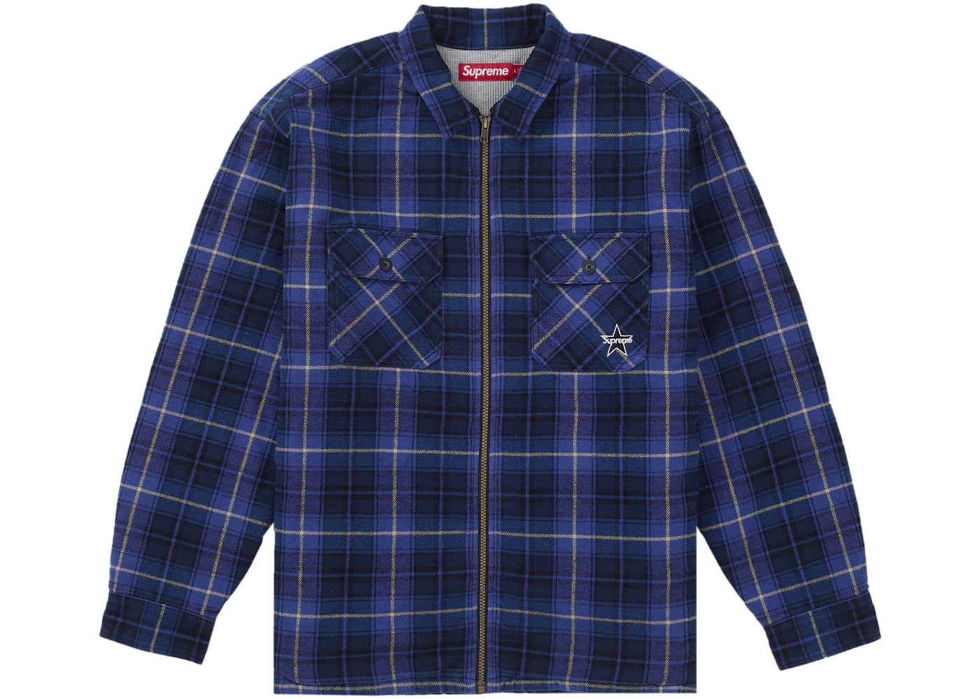 Supreme Thermal Lined Zip Up Flannel Shirt Blue -1