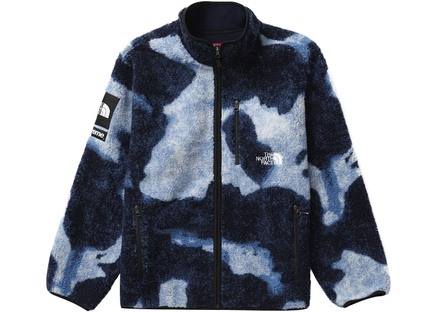 Supreme The North Face Bleached Denim Print Fleece Jacket Indigo -1