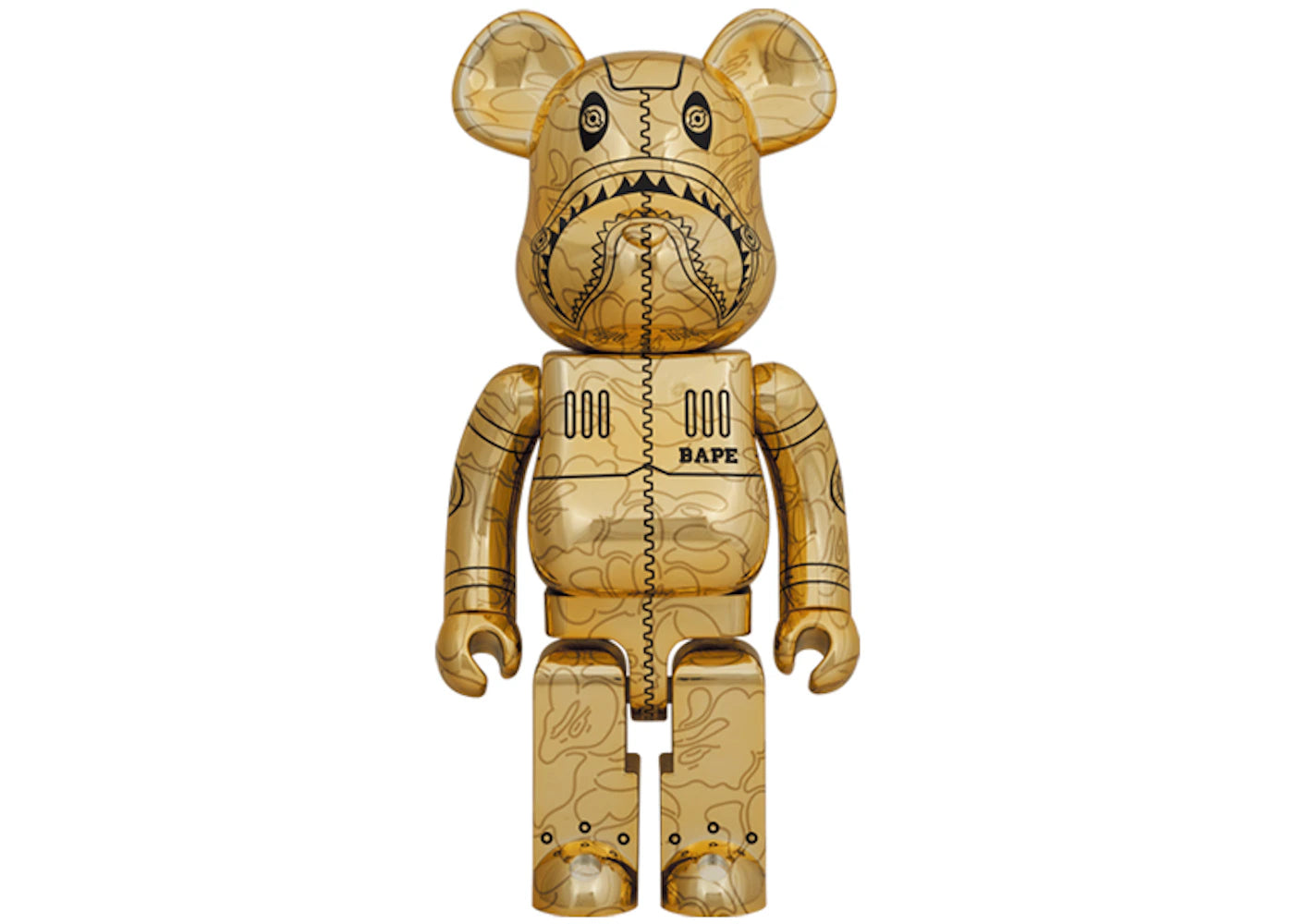 Bearbrick x BAPE x Hajime Sorayama Camo Shark 1000% Gold -1