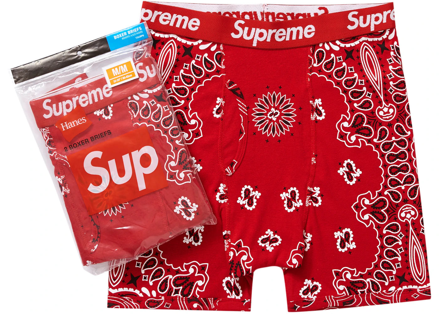 Supreme Hanes Bandana Boxer Briefs (2 Pack) Red -1