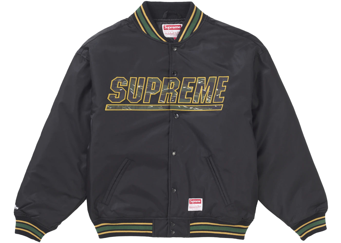 Supreme Mitchell & Ness Camo Logo Varsity Jacket Black -1