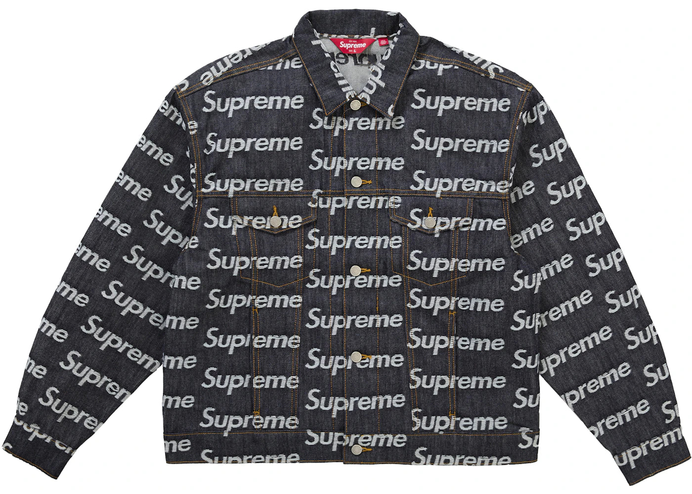Supreme Jacquard Logos Denim Trucker Jacket Rigid Indigo -1