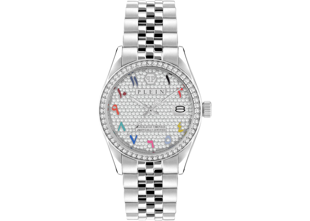 Philipp Plein Date Superlative Arabic Crystal Watch PWYAA0723 (Silver Crystal) -1