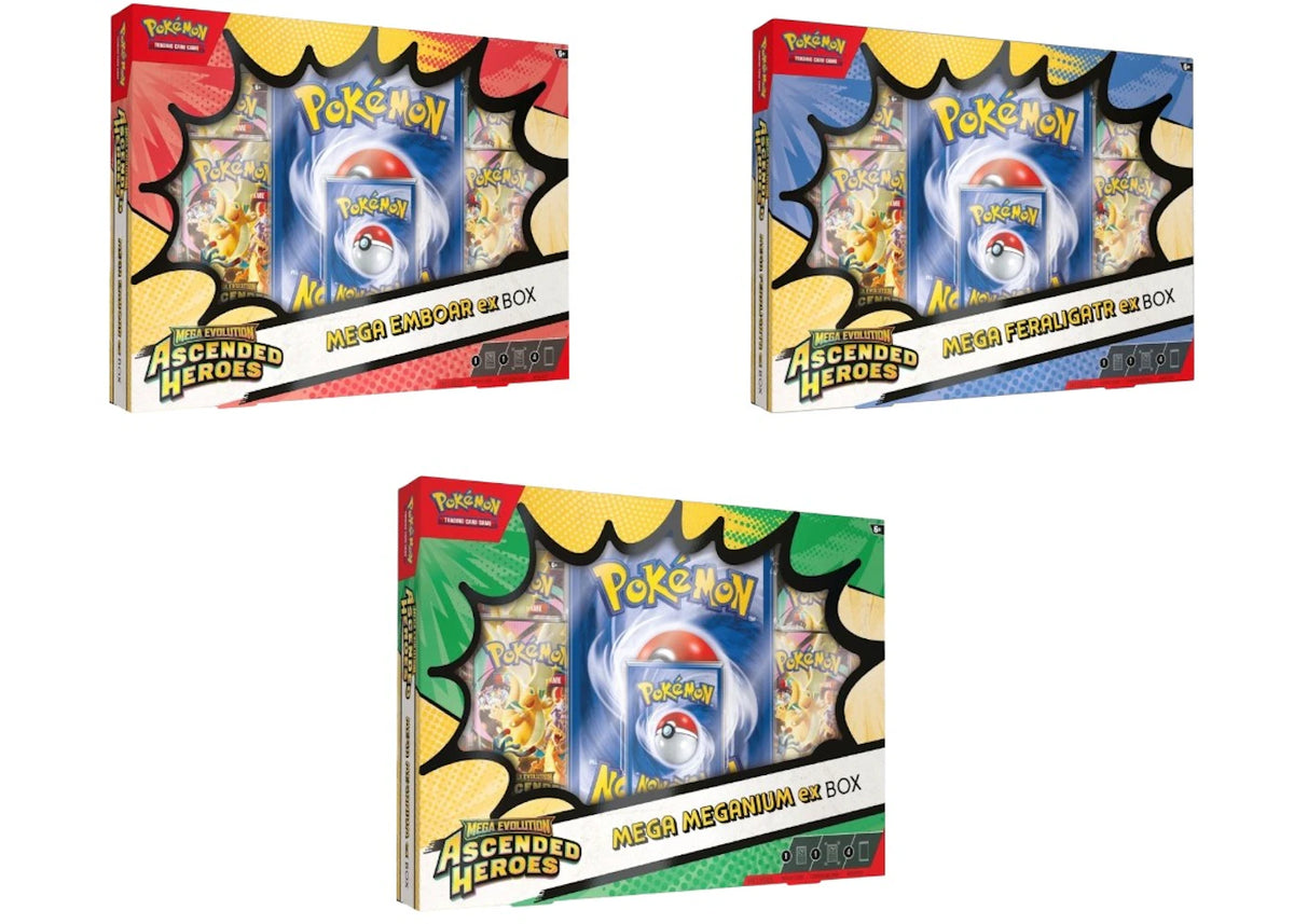 2026 Pokémon Mega Evolution Ascended Heroes Mega Emboar, Mega Feraligatr, Mega Meganium Ex Box Set -1