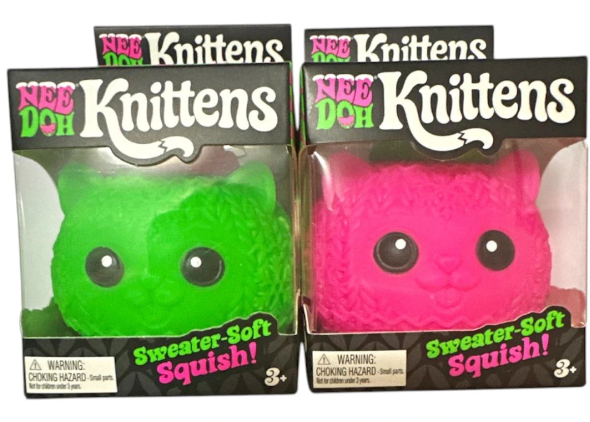 NeeDoh Knittens Squishy Fidget Toy Set of 2 Green/Pink -1