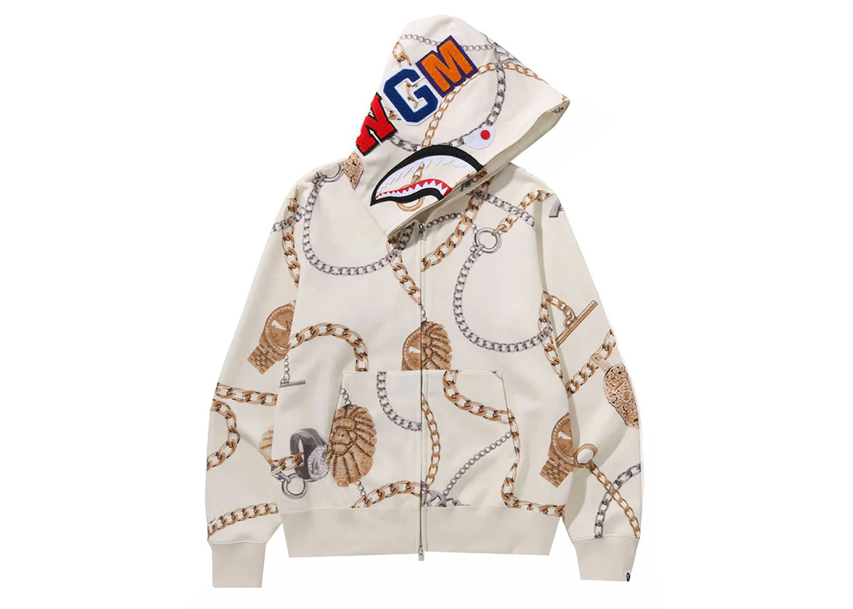 BAPE Jewels Shark Full Zip Hoodie Ivory -1