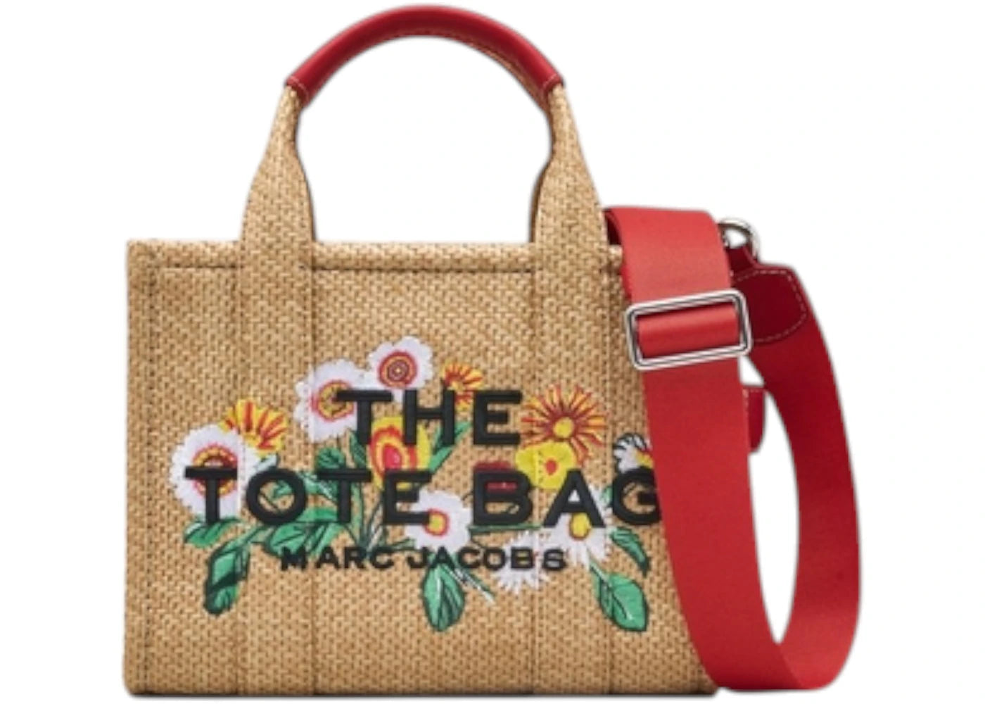Marc Jacobs The Small Tote Embroidery Daisy Raffia Natural -1