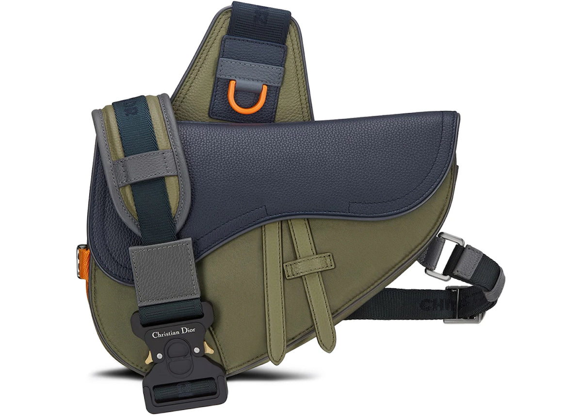 Dior x Sacai Saddle Bag Olive/Navy Blue -1