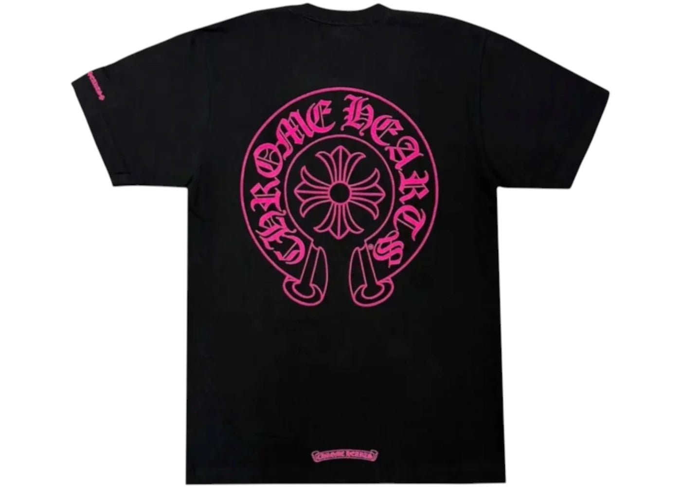 Chrome Hearts Pink Horseshoe Pocket Sleeve Tee Black -1