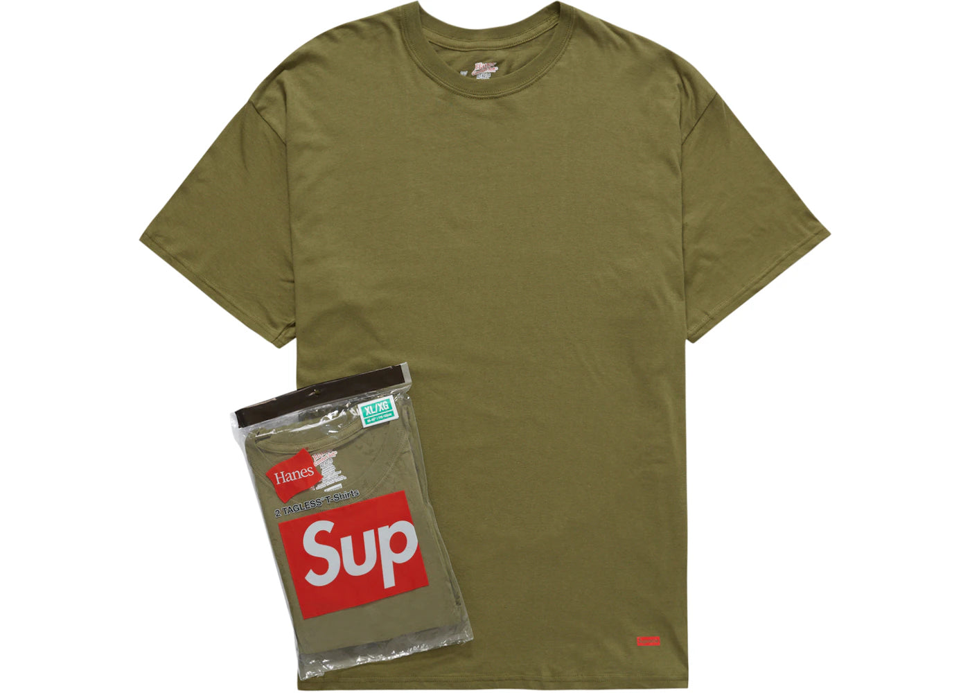 Supreme Hanes Tagless Tees (2 Pack) Olive -1
