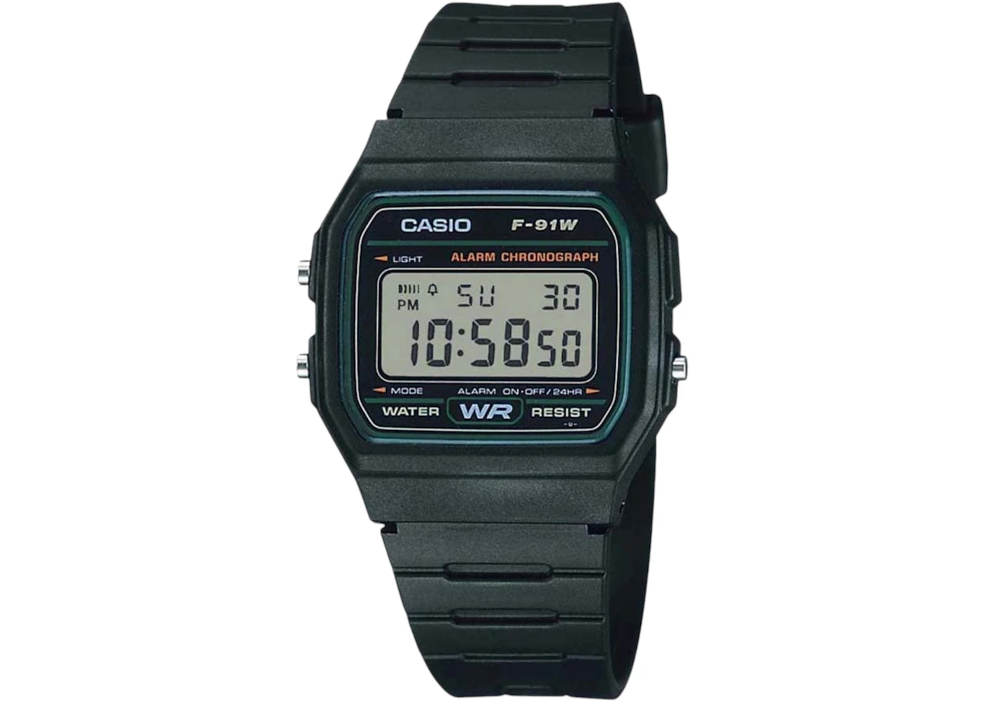 Casio Men’s Black Digital Watch with Green Dial F-91W-3HDG -1