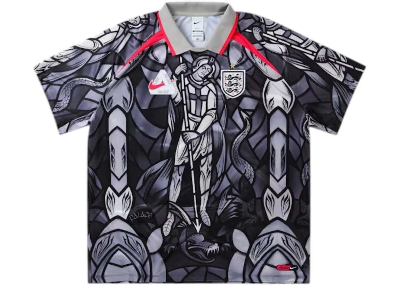 Palace x Nike England Dri-FIT Football Jersey Pewter Grey/Bright Crimson -1