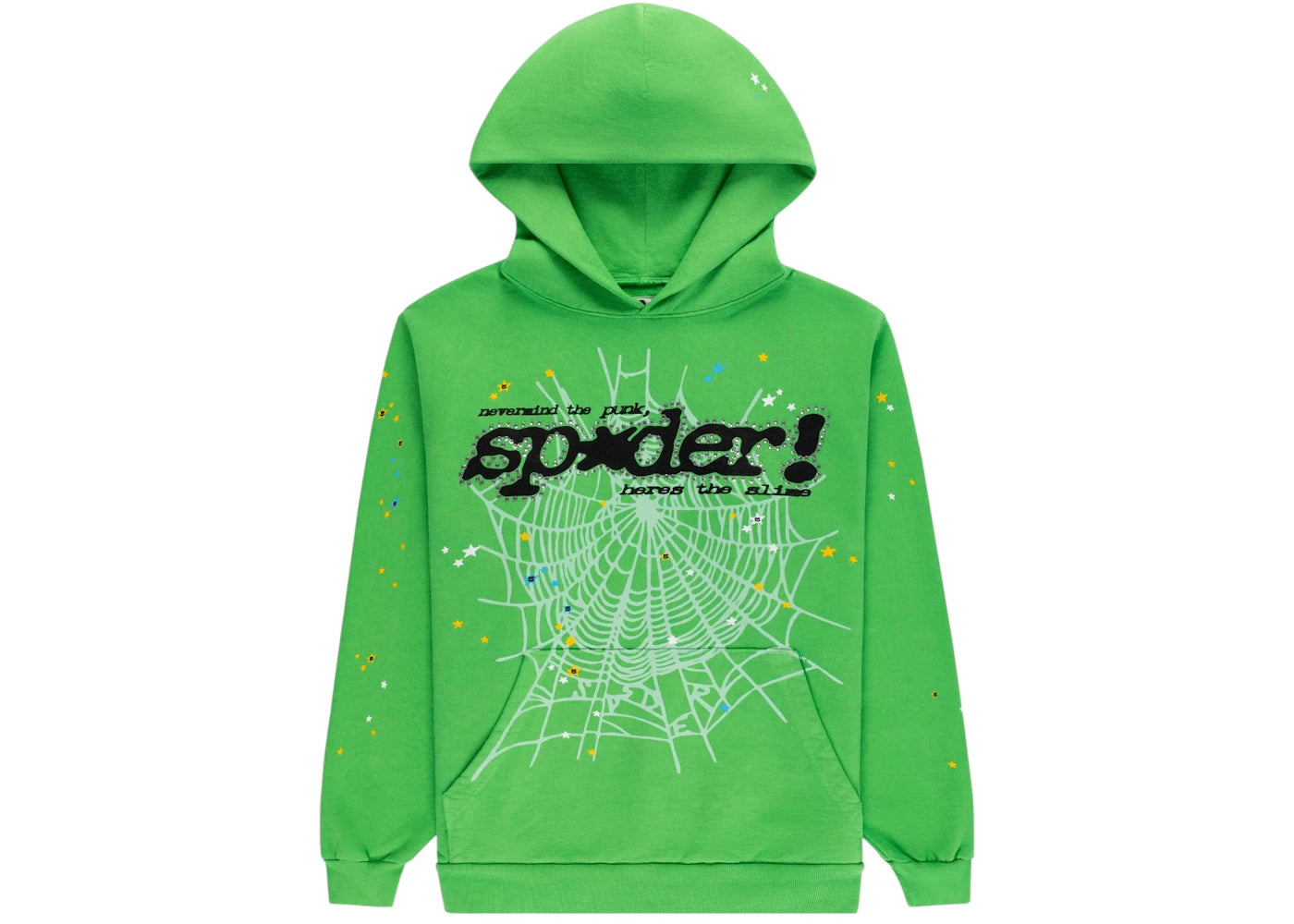 Sp5der Punk V2 Rhinestone Hoodie Bright Green -1