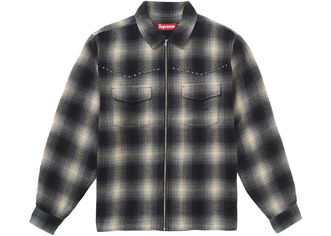 Supreme Studded Shadow Plaid Zip Up Shirt Black -1