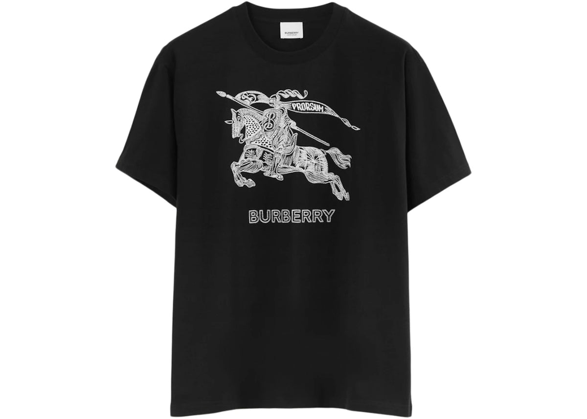 Burberry Embroidered EKD Cotton Prorsum T-shirt Black -1
