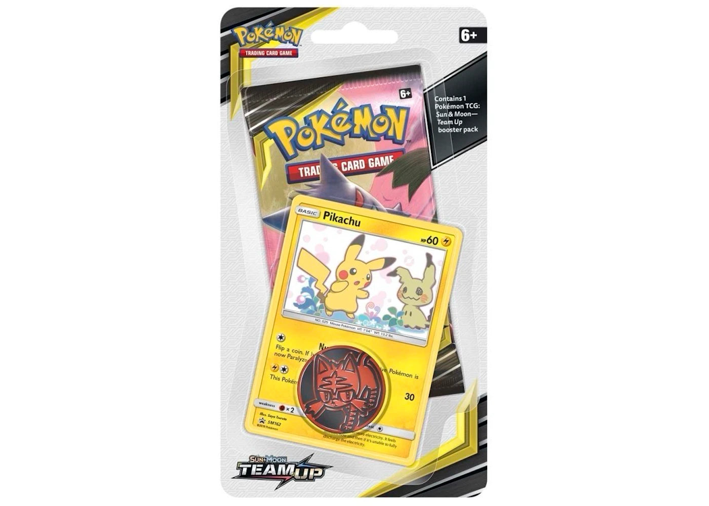 2019 Pokémon Sun & Moon Team Up Booster Pack, Coin & Pikachu Promo Card -1