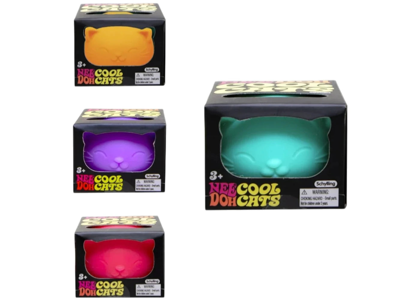 NeeDoh Super Cool Cat Squishy Fidget Toy 4x Lot Pink/Purple/Yellow/Blue -1