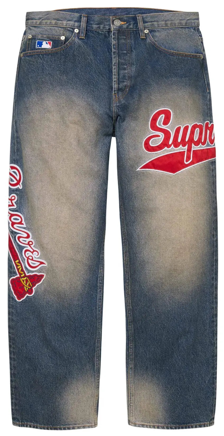 Supreme Mitchell & Ness Atlanta Braves Loose Fit Jean Blue -1